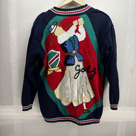 VTG Liz Sport Golf Cardigan Ugly Sweater Contest Winner Ramie Cotton Size M - Picture 3 of 6